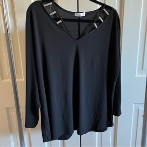 Black long sleeve tee with rhinestone detail